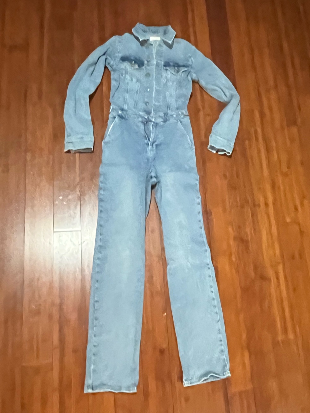 Good American Light Blue Denim Button-Front Overalls